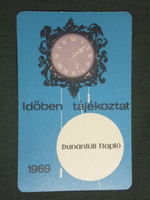 Card calendar, transdanubian diary daily newspaper, newspaper, magazine, graphic artist, pendulum clock, 1969, (1)