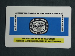 Kártyanaptár, Gelka háztartásgép szerviz,rádió,televízió, 1968 ,  (1)