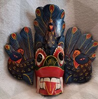 Oriental peacock mask, Sri Lankan bird wall decoration (l4234)