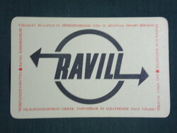 Kártyanaptár, RAVILL, villamos készülék,villamos alkatrész üzletek, 1969 ,  (1)