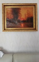 Antique beautiful oil painting, in a special windy gold frame