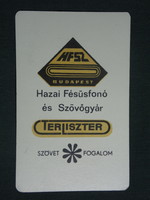 Kártyanaptár,HFSZ,hazai fésűfonó szövőgyár ,Terliszter mintabolt, Budapest 1969 ,  (1)