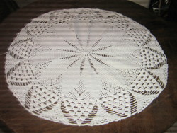 Beautiful antique hand crocheted white round tablecloth