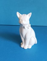 Herendi Fehér Szalagos Macska Cica Porcelán Figura