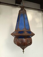 Antique Arabic Turkish Moroccan ceiling metal chandelier with blue glass insert 432 8121