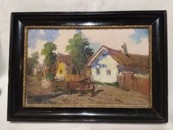 György Németh (41 x 29 cm, summer village street scene with cart)