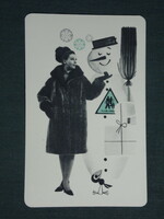 Card calendar, state department store, clothing, fashion, erotic female model, graphic artist, snowman, 1968, (1)
