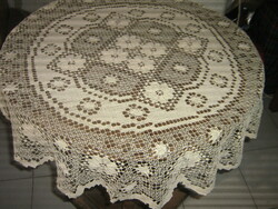 A round ecru handwork lace tablecloth made in a fabulous festive special Art Nouveau style