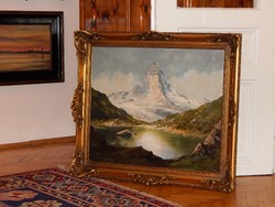Matterhorn csúcs: J.M. Thomson aláírással, 70x60 cm-es  olajfestmény, minőségi keretben