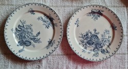 Antik fajansz Sarreguemines lapos tányérok, Flore, 2 db egyben