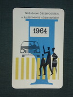 Kártyanaptár, Állami Biztosítás,balesetmegelőzés, grafikai rajzos, 1964 ,  (1)