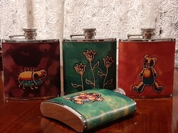 Drink bottle covered with unique leather, decorated with hand painting, 6 oz