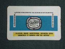 Kártyanaptár, Gelka háztartásigép szerviz,rádió,televízió, 1966 ,  (1)