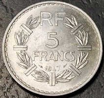 Franciaország 5 frank, 1947, Paris kiadás, zárt kilences évszám. R!