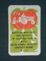 Kártyanaptár, MÉK zöldség gyümölcs szövetkezetek ,grafikai rajzos, traktor, 1961 ,  (1)