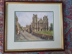 Wells somerset cathedral color print, glazed wooden frame