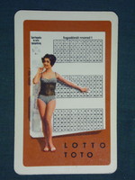 Kártyanaptár, Totó Lottó szerencsejáték, erotikus női modell, 1967 ,  (1)