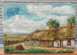 Old, marked oil on canvas, farm painting