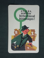 Kártyanaptár, Állami Biztosító, utazás biztosítás, grafikai rajzos,humoros, 1964 ,  (1)