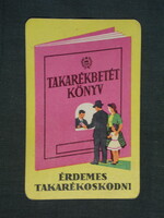 Kártyanaptár, OTP Takarékpénztár, takarékbetét könyv, grafikai rajzos, 1963 ,  (1)