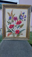 Old tapestry poppy picture in a beautiful frame