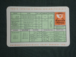 Card calendar, Hungarian Post, price table, 1966, (1)