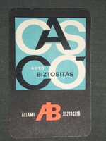 Kártyanaptár, Állami Biztosító, grafikai rajzos, Casco autó biztosítás, 1967 ,  (1)