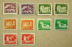 1960. Castles (i.) Almost double row of stamps without closing value, also on colored paper (*) and **