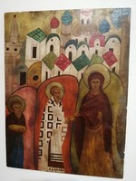 Icon painting, oil, wood, signed, polymorphic, beautiful.
