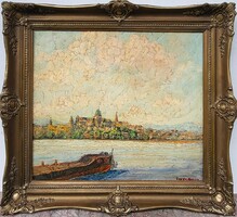 Mihály Farkas (?-?) Budapest Danube view with boat c. His painting comes with an original guarantee.
