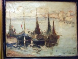 Négely Rudolf impressionist Mediterranean coast oil on canvas