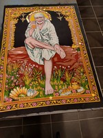 Sai baba in white dhoti, original Indian canvas painted sai baba batik wall art from India