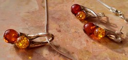 Cherry-honey amber stone marked silver necklace + earrings set
