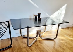 Vintage industrial glass table, coffee table