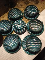 Blue-green wonderful ceramic tea or coffee breakfast set, 6+1 pieces, marked (206)