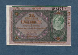 20 Crown Danube Republic money draft, class ticket with overprint unc