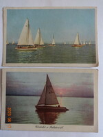 2 db régi képeslap együtt: vitorlások a Balatonon (50-es évek)