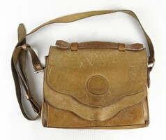 1P346 old genuine brown leather women's bag shoulder bag