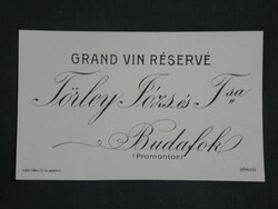 Wine label, grand vin réservé, József Törley and tsa, Budafok promontory wine