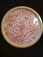 Retro plate tray with a beautiful pink cashmere pattern and golden border