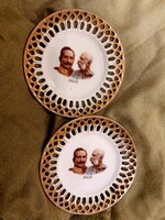 I Világháborús porcelán tányérka Ferenc József és Vilmos császár portréjával.