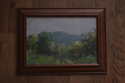 Horváth István Halasi Blooming Bushes, oil painting, 1977