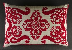 1P326 old embroidered red Kalotaszeg pillowcase with feather pillow