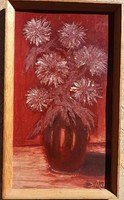 Painting by Géza Siflis from Szombathely - flowers in red