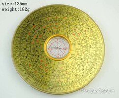 Kínai asztrológiai iránytű, eredeti aranyozott fa keret 10cm