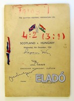 Aranycsapat Puskás1954 Skócia-Magyarország mérkőzés díszvacsora menükártya. Futball foci relikvia