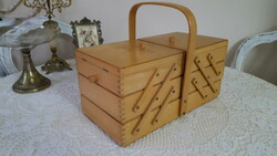 Natural wood, three-level sewing box