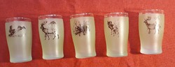 Set of 5 glasses for short drinks with a hunting motif