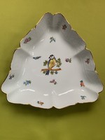 Antique Herend triangular offering bowl with tit bird motif