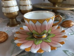 Fairytale, old mocha cup and small plate with lotus flowers, collectible